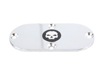 Load image into Gallery viewer, Chrome V-Twin Skull Inspection Cover for drive line, featuring detailed skull design, designed for V-Twin motorcycle models.