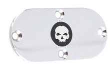 Load image into Gallery viewer, Chrome V-Twin Skull Inspection Cover for drive line, featuring a detailed skull design, designed for V-Twin motorcycle models.