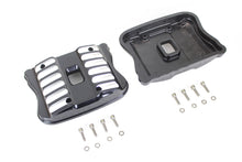 Load image into Gallery viewer, V-Twin Black Accent XL Rocker Box Cover set for motorcycle engine, featuring sleek black finish and detailed design.