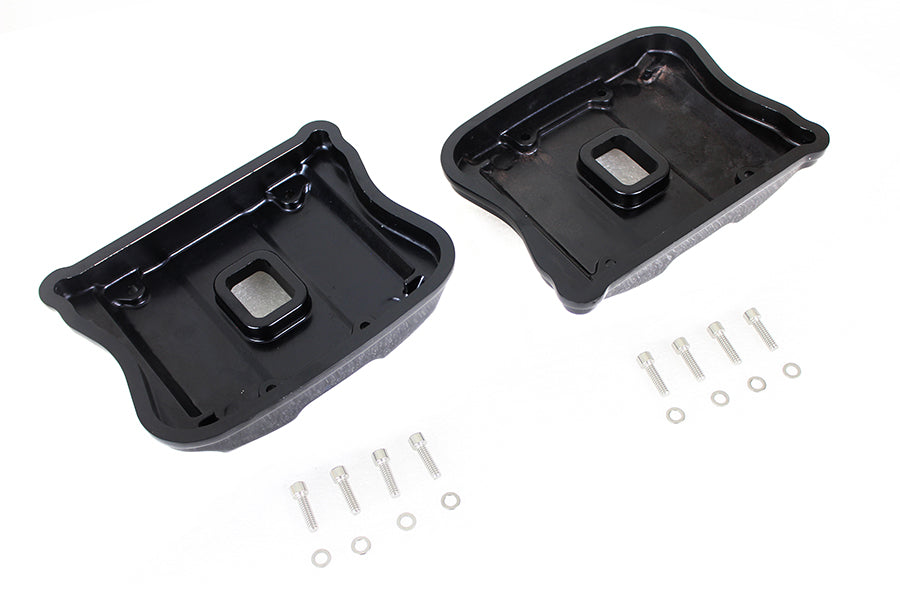 V-TWIN Black Accent XL Rocker Box Cover Set for motorcycle engine with black finish and chromed accents, part number 42-1220c.