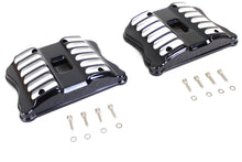 Load image into Gallery viewer, V-TWIN Black Accent XL Rocker Box Cover Set for motorcycle engine, featuring sleek black accents and detailed metal finish.
