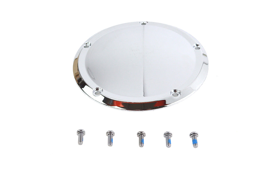 Chrome V-Twin 5-Hole Derby Cover for Drive Line, showcasing polished metal finish and detailed design on a motorcycle part.