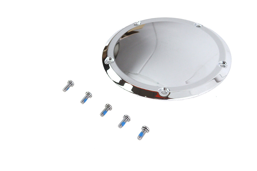 Chrome V-Twin 5-Hole Derby Cover for Drive Line, featuring a polished finish and detailed V-Twin branding.