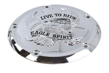 Load image into Gallery viewer, Chrome V-TWIN Eagle Spirit Derby Cover for drive line, featuring detailed eagle design, fits V-TWIN motorcycle models.