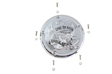 Load image into Gallery viewer, Chrome V-TWIN Eagle Spirit derby cover for drive line, featuring detailed eagle design, designed for Harley-Davidson motorcycle drives.