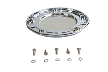 Load image into Gallery viewer, V-Twin 5-hole derby cover with gold inlay for drive line motorcycle, showcasing detailed design and polished finish.