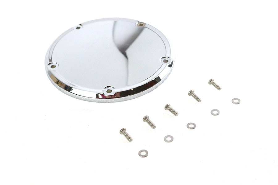 V-Twin chrome 5-hole smooth derby cover for drive line, featuring a sleek, polished finish and classic design for motorcycle customization.