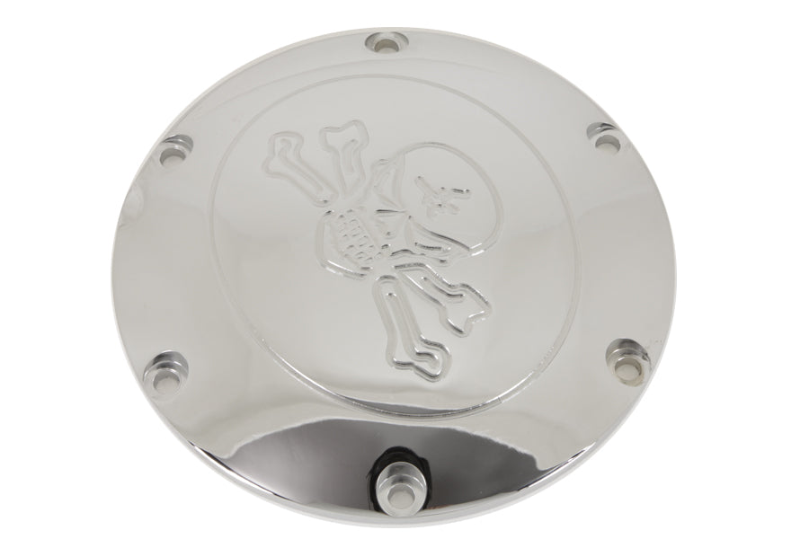 Chrome V-Twin Skull with Cross Bones derby cover for drive line, featuring detailed skull and crossbones design.