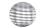 Chrome V-TWIN 80-inch Finned Derby Cover for drive line, showcasing a sleek, polished design with detailed finned styling.