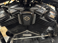 Load image into Gallery viewer, OE M8 Logo coil cover for electrical components, featuring OE branding and a sleek design, shown in the image.