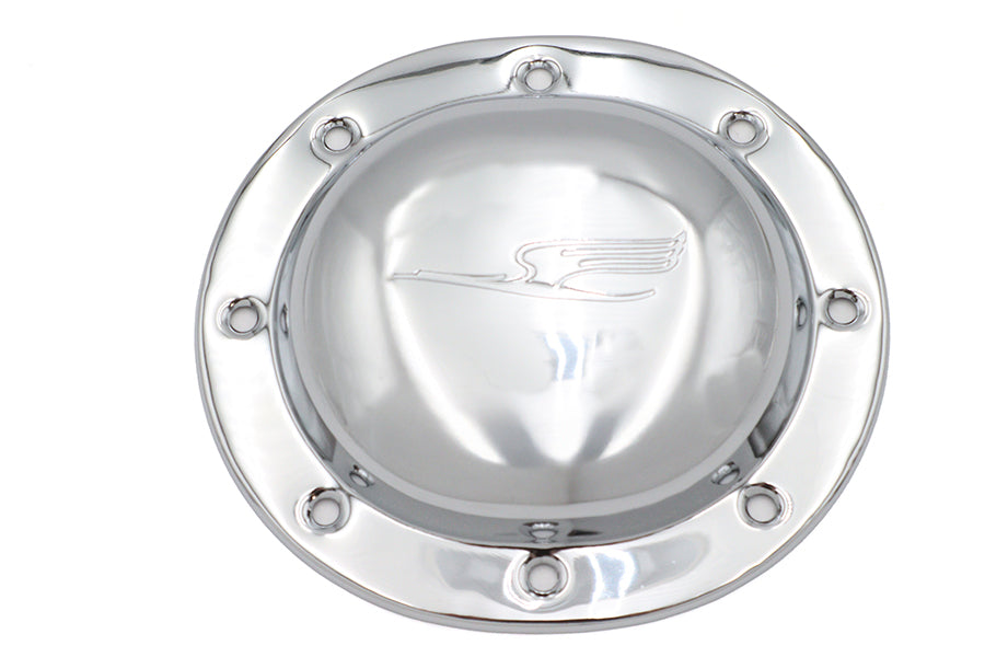 Chrome V-TWIN Replica Bird Style Derby Cover for drive line, featuring detailed bird design on a motorcycle accessory.