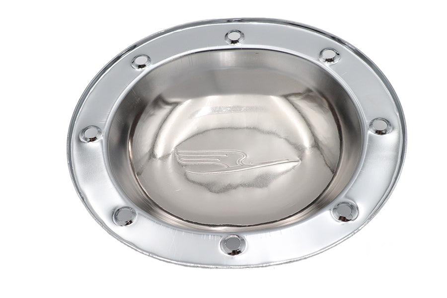 Chrome V-Twin Replica Bird Style Derby Cover for drive line, featuring detailed bird design on a polished chrome finish.