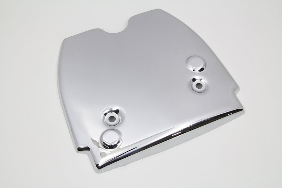 Chrome V-TWIN Battery Top Frame Cover for Drive Line, showing polished metal finish and mounting details.