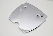 Load image into Gallery viewer, Chrome V-TWIN Battery Top Frame Cover for drive line, showcasing shiny metal finish and precise fit on motorcycle engine.