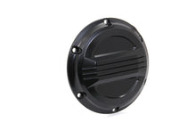 Load image into Gallery viewer, V-Twin Black Air Flow Derby Cover for drive line, featuring a sleek design and V-Twin branding on a motorcycle engine component.