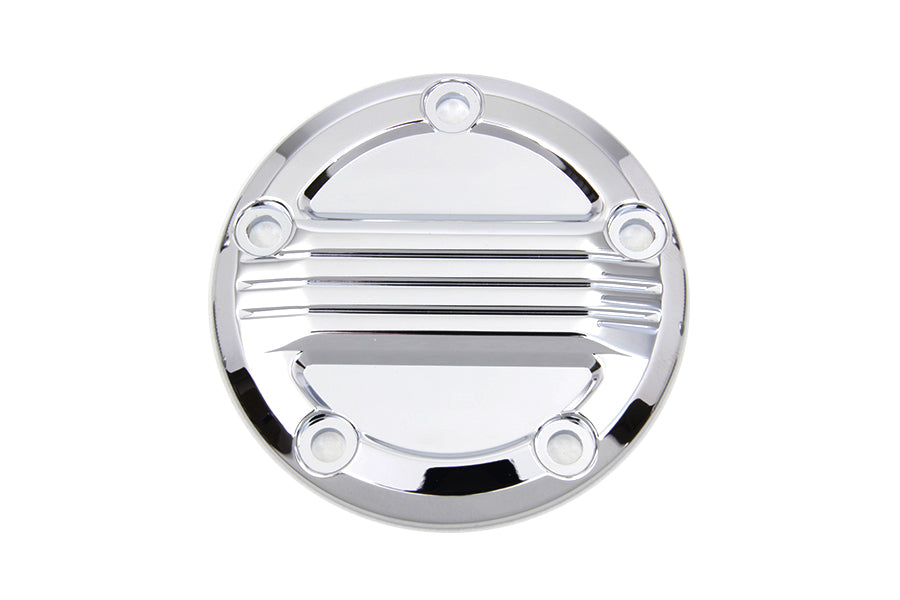 V-TWIN chrome air flow ignition system cover for motorcycle electrical components, with a sleek chrome finish and detailed design.