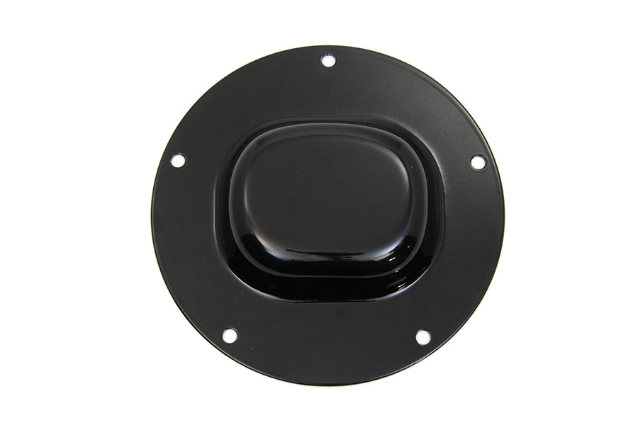V-TWIN Black Nostalgic 5-Hole Derby Cover for drive line, featuring a vintage style with five bolt holes on a black finish.