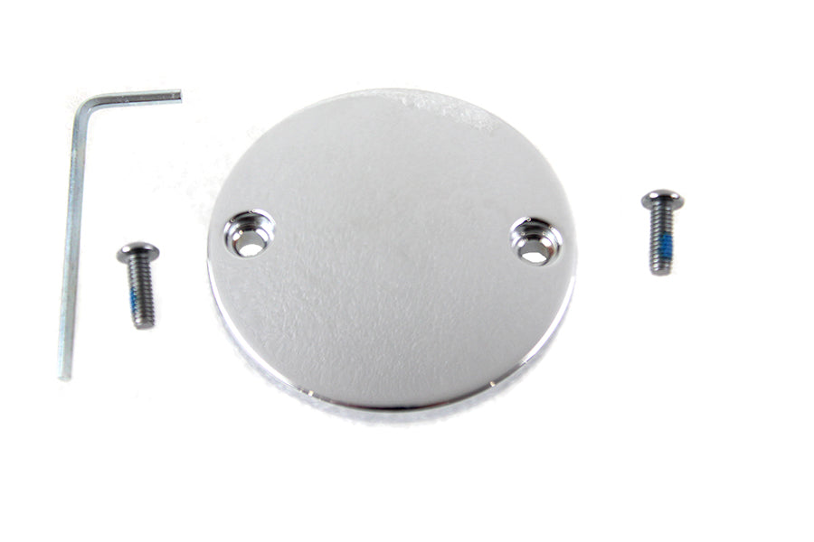 V-Twin M8 ignition system cover in smooth chrome for motorcycle electrical components, shown on a bike engine.
