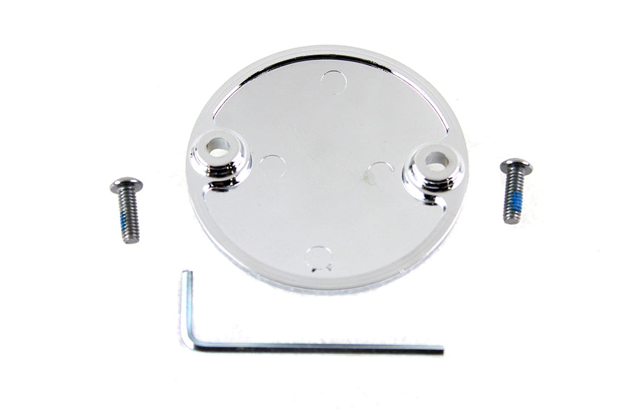 V-Twin M8 ignition system cover in smooth chrome for electrical motorcycle components, showcasing shiny, polished metal finish.