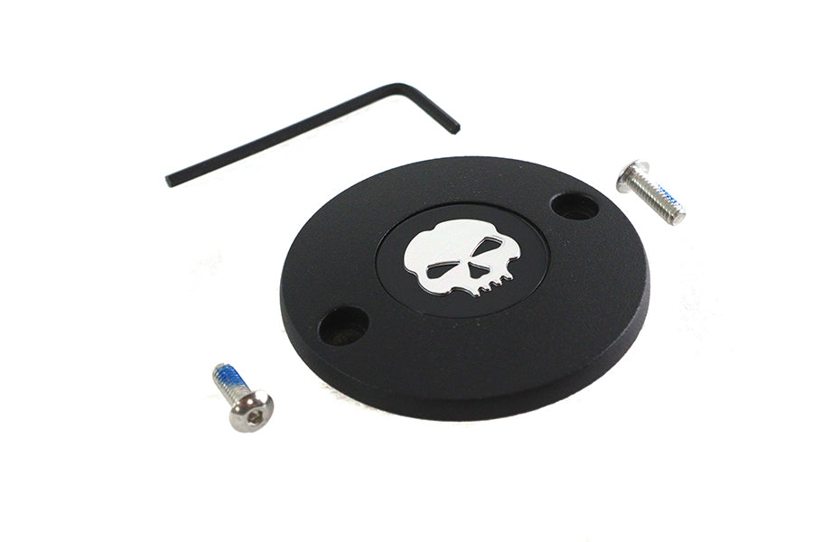 V-Twin M8 ignition system cover with black skull design, made for electrical components on motorcycle engines.