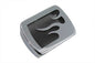V-Twin chrome coil cover with flame accent for electrical components, showcasing a shiny, decorative motorcycle engine part.