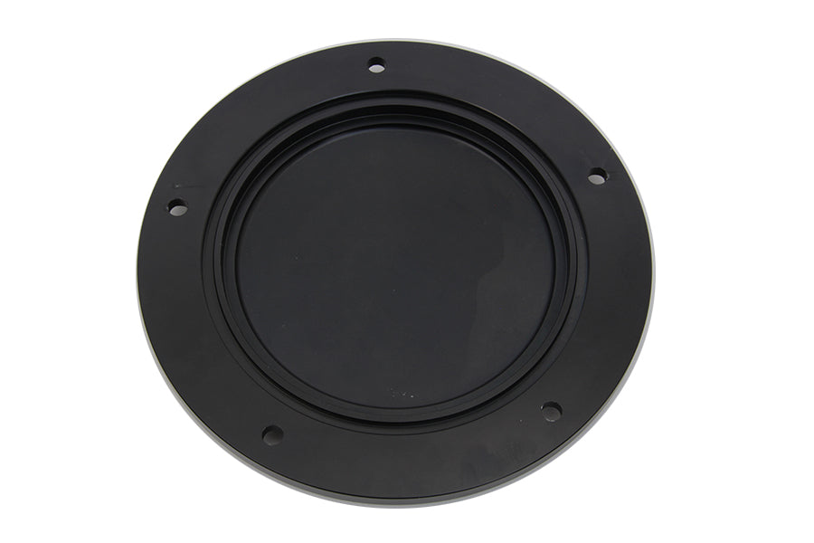 V-TWIN black contrast derby cover for drive line, featuring a sleek finish and detailed design, designed for motorcycle customization.