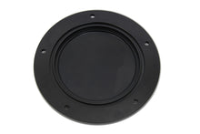 Load image into Gallery viewer, V-TWIN black contrast derby cover for drive line, featuring a sleek finish and detailed design, designed for motorcycle customization.