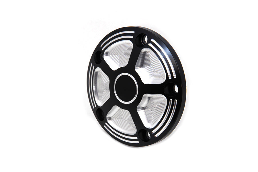 V-TWIN black contrast 5-hole electrical point cover with metal finish, designed for motorcycle electrical systems.