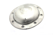 Load image into Gallery viewer, V-Twin stainless steel derby cover for drive line, replica V-twin V-Twin logo engraved on polished finish.