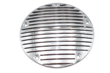 Load image into Gallery viewer, V-Twin Finned Derby Cover Alloy for drive line, showcasing polished metal finish and detailed finned design on motorcycle engine cover.