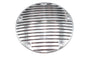 V-Twin Finned Derby Cover Alloy for drive line, showcasing polished metal finish and detailed finned design on motorcycle engine cover.