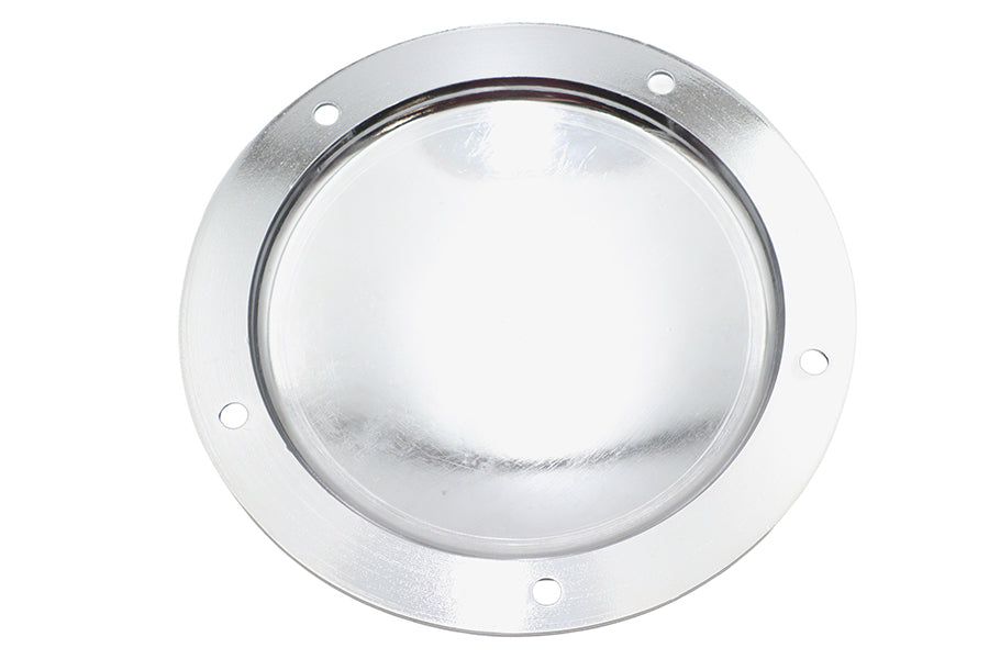 V-Twin Finned Derby Cover Alloy for drive line, featuring polished metal and finned design, compatible with V-Twin motorcycle models.