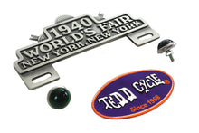 Load image into Gallery viewer, V-Twin World's Fair License Plate Topper Kit with integrated lighting, designed to fit standard license plates for decorative display.