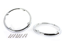 Load image into Gallery viewer, V-Twin chrome rear Tour-Pak speaker trim set for windshield and sissy bar, glossy finish, fits Harley Davidson touring bikes.