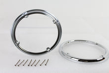 Load image into Gallery viewer, V-Twin chrome rear Tour-Pak speaker trim set for sissy bar and windshield, with polished finish and detailed design.