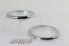Load image into Gallery viewer, V-Twin Chrome Rear Tour-Pak Speaker Trim Set for windshield and sissy bar, decorative motorcycle accessory with shiny chrome finish.