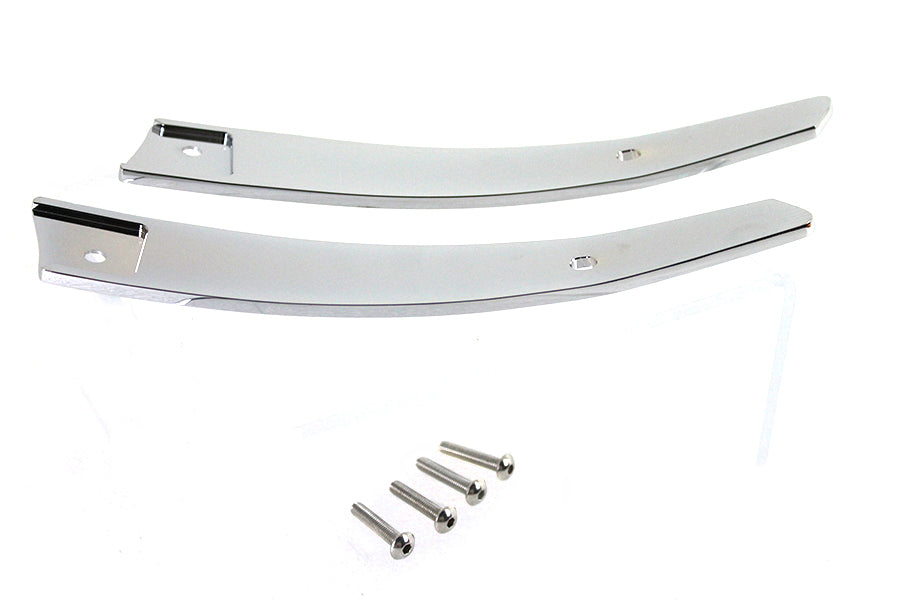 Chrome V-Twin Road Glide windshield and sissy bar side trim kit, featuring sleek, polished metal accents for motorcycle customization.