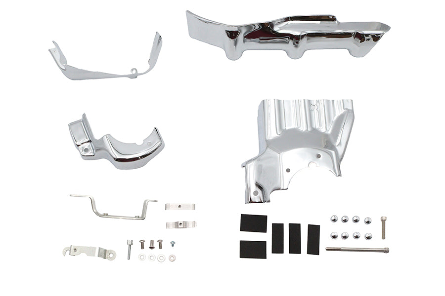 V-TWIN chrome transmission interface and inner primary cover for drive line, with polished metallic finish.