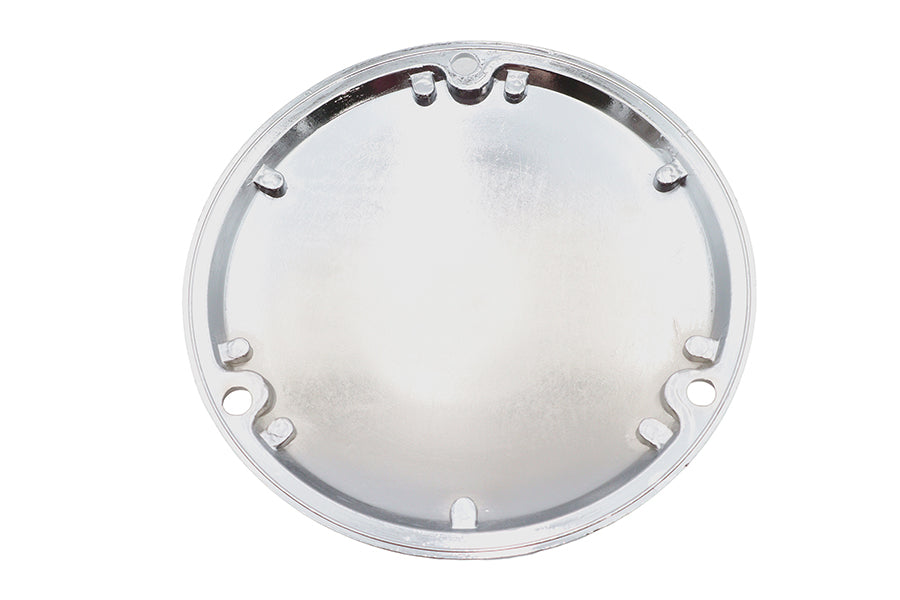 Chrome V-Twin Finned Derby Cover for drive line, featuring a polished, decorative design for Harley Davidson motorcycles.