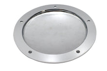 Load image into Gallery viewer, Chrome V-Twin Finned Derby Cover for drive line motorcycles, featuring a sleek V-Twin branding and polished chrome finish.