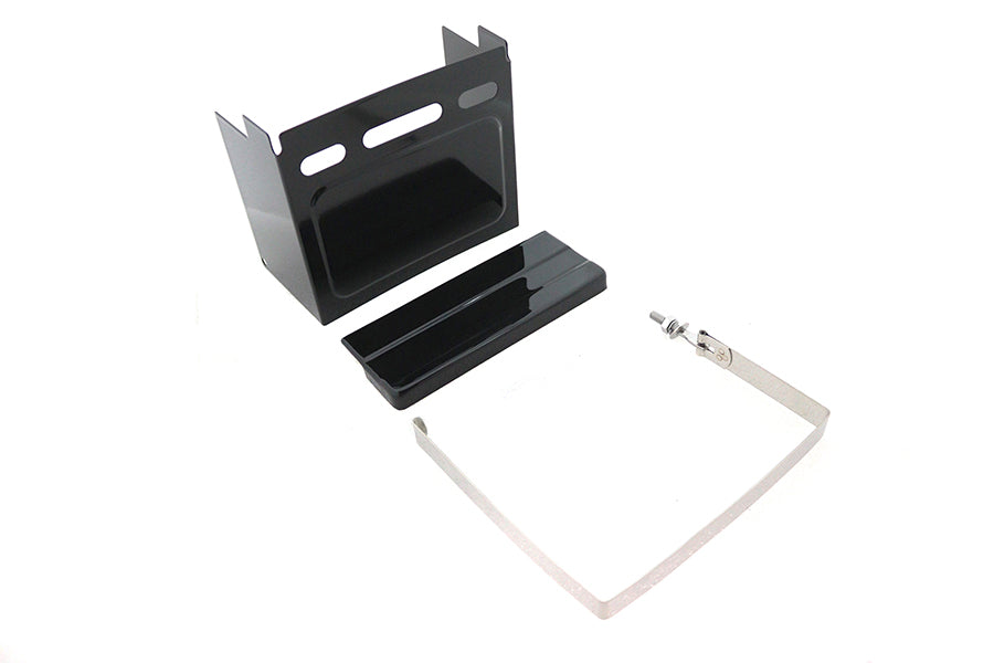 V-TWIN black battery cover kit for motorcycle electrical system, featuring durable black plastic design and easy installation.