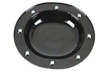 Load image into Gallery viewer, V-Twin Replica Black Derby Cover for drive line, motorcycle accessory, with a sleek black finish and detailed design.