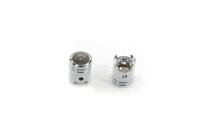 V-TWIN valve stem cover set for wheels and tires, black metal caps with V-TWIN logo for motorcycle or vehicle wheels.