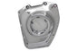 V-Twin factory chrome engine cam cover with V-Twin branding, showcasing shiny metallic finish and detailed design.