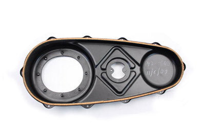 V-Twin Outer Primary Cover for drive line, flat matte black finish, motorcycle accessory, durable metal construction.