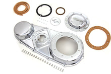 Load image into Gallery viewer, Chrome V-TWIN Outer Primary Cover Kit for drive line applications, showcasing a polished, reflective finish on a motorcycle part.