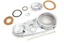 Load image into Gallery viewer, Chrome V-TWIN Outer Primary Cover Kit for drive line, features a sleek, polished finish on a motorcycle engine component.