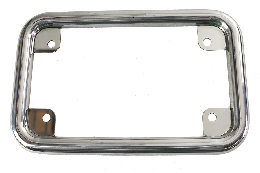 Stainless V-Twin license plate frame with lighting for motorcycle customization, featuring a sleek and durable design.