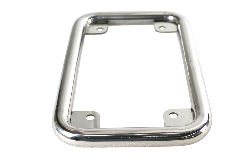 Stainless V-Twin license plate frame with lighting features, designed for motorcycle customization and easy installation.
