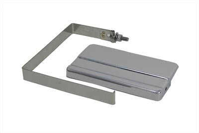V-TWIN electrical battery top cover and strap kit with black plastic components and metal strap for motorcycle battery protection.